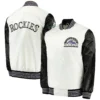 Colorado-Rockies-Starter-The-Legend-Full-Snap-Satin-Varsity-Jacket-White-Black-leather moto 4