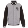 Colorado-Rockies-Two-Tone-Reversible-Fleece-Varsity-Jacket-Gray-Black-leather moto 1