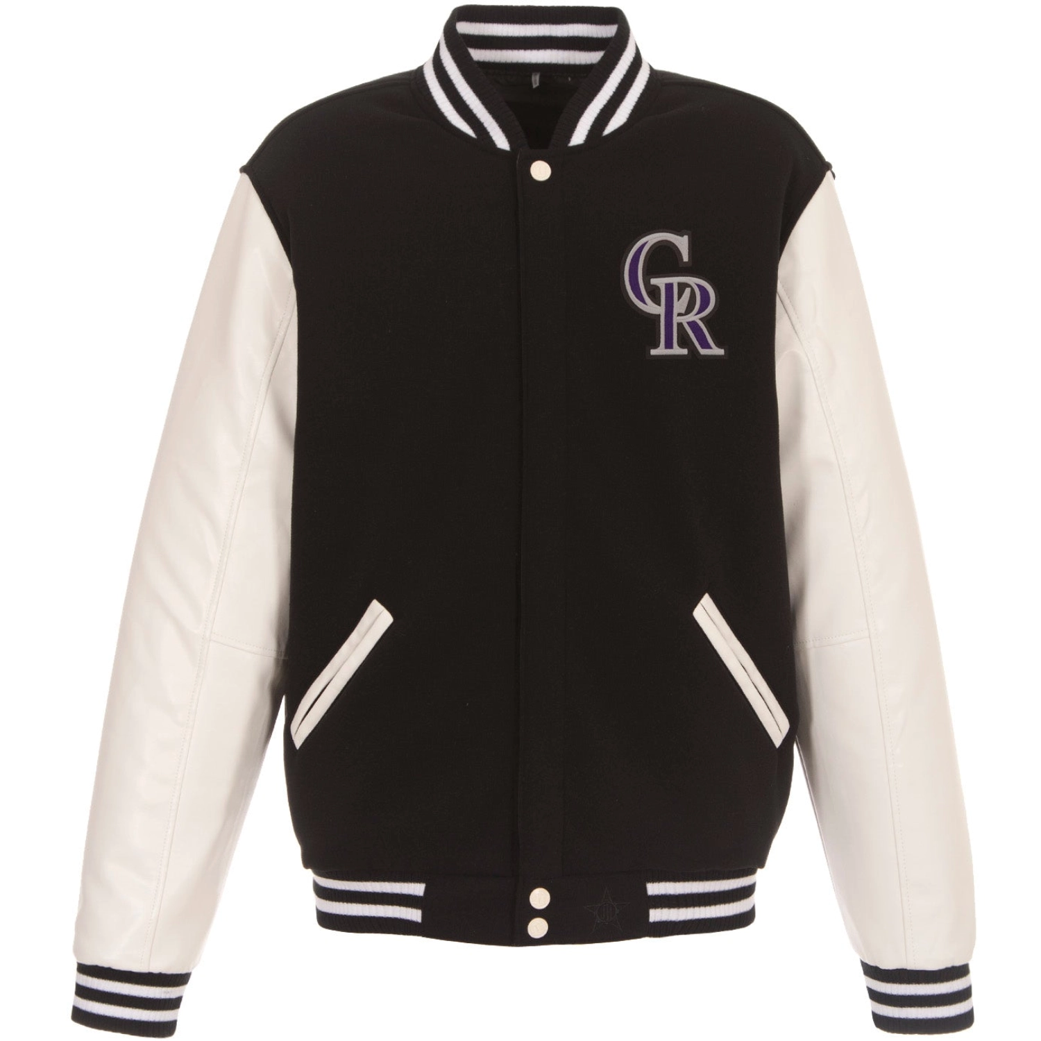 Colorado-Rockies-Two-Tone-Reversible-Wool-Faux-Leather-Varsity-Jacket- leather moto 1