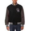 Colorado-Rockies-Two-Tone-Wool-Varsity-Jacket-Black-Gray-leather moto 1