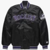 Colorado-Rockies-X-Starter-Full-Snap-Black-Satin-Varsity-Jacket-leather moto 1
