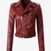 Crimson Flair Wine Red Motorcycle Jacket – Elegant Leather Design