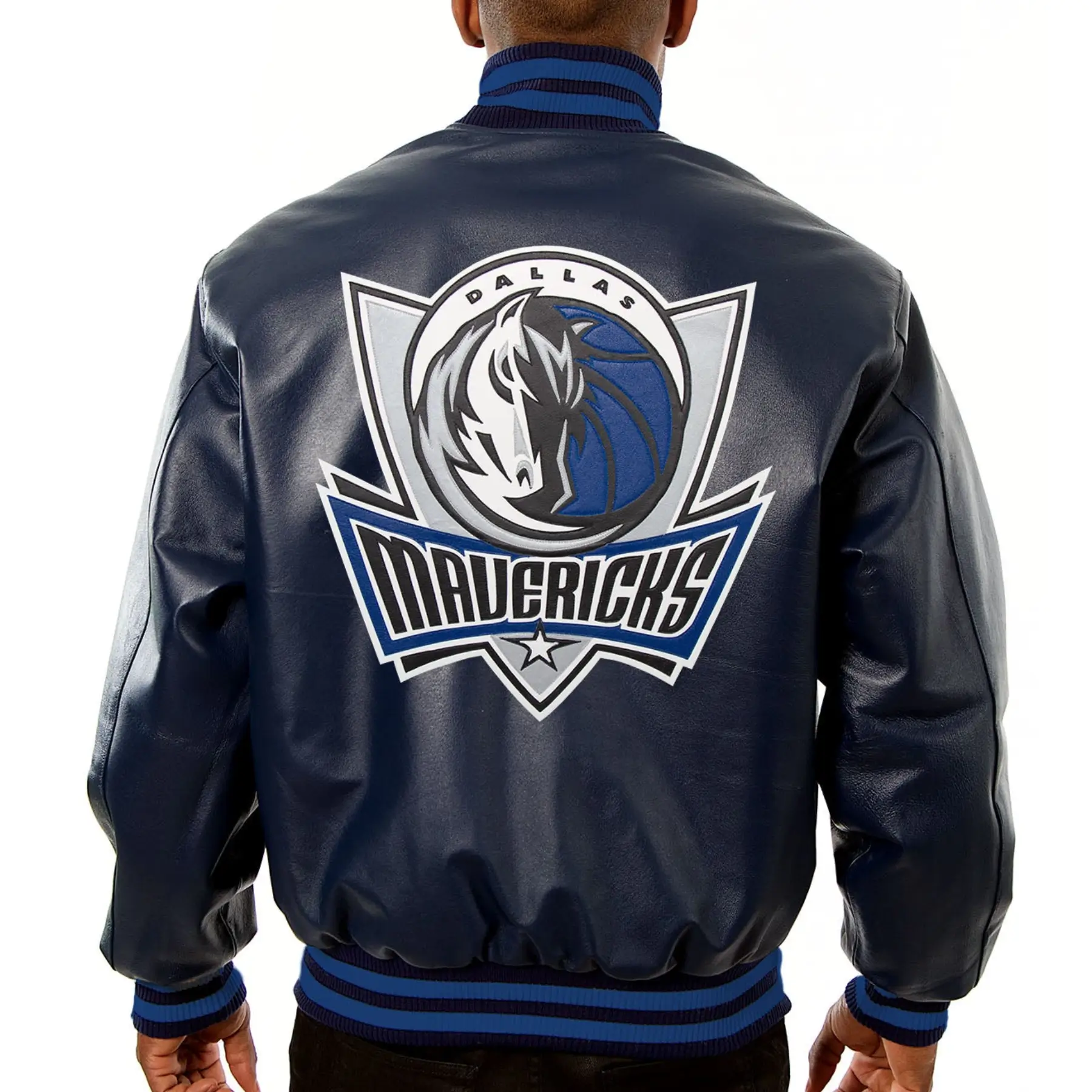 Alternative view of Team Dallas Mavericks Knit Collar Genuine Leather Varsity Jacket