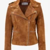 Desert Vibe Women's Tan Suede Biker Jacket (2)