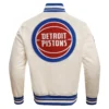 Detroit Pistons Retro Classic Rib Cream Satin Varsity Jacket - Image 3