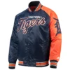 Detroit-Tigers-G-III-Sports-by-Carl-Banks-Navy-Orange-Starter-Dugout-Spring-Full-Snap-Satin-Varsity-Jacket-leather moto 1