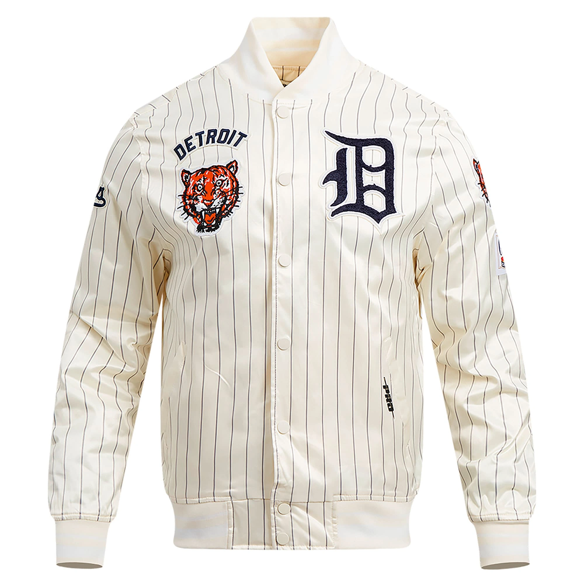 Detroit-Tigers-Pro-Standard-Cooperstown-Pinstripe-Retro-Classic-Full-Snap-Satin-Varsity-Jacket-leather moto 1