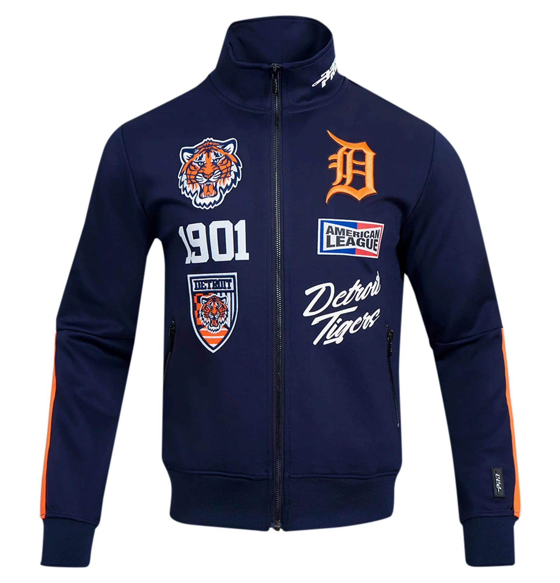 Detroit-Tigers-Pro-Standard-Fast-Lane-Full-Zip-Polyester-Varsity-Navy-Jacket-leather moto 1