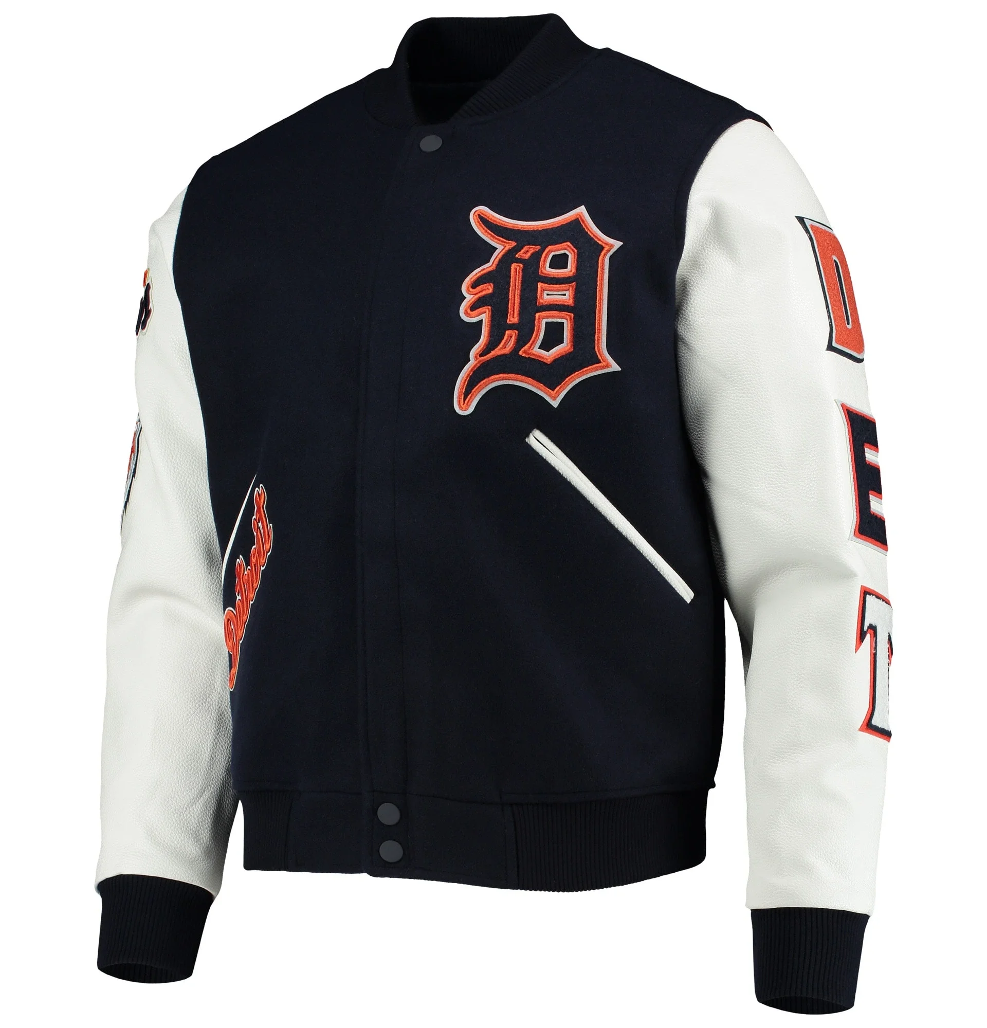 Detroit-Tigers-Pro-Standard-Ribbed-Knitted-Wool-Leather-Varsity-Jacket-Navy-White-leather moto 1