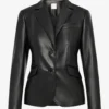 Elegant Women's Black Vegan Leather Moto Blazer (1)