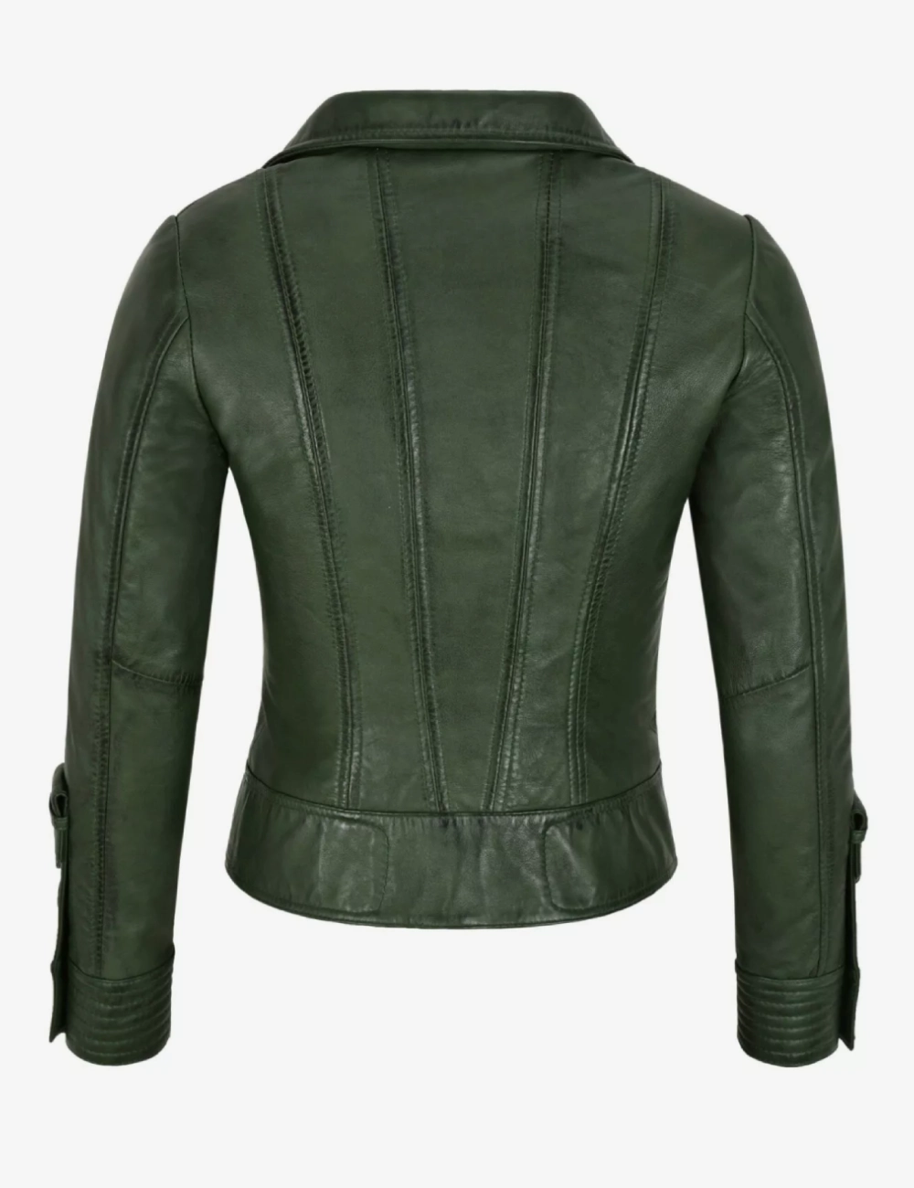 Emerald Envy Women's Green Leather Biker Jacket – Fashion Designer Edition (4)