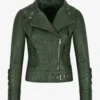 Emerald Envy Women's Green Leather Biker Jacket – Fashion Designer Edition (5)