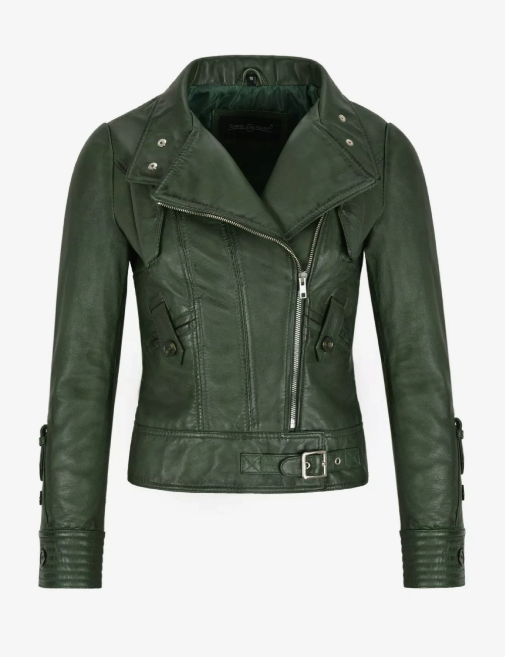 Emerald Envy Women's Green Leather Biker Jacket – Fashion Designer Edition (5)