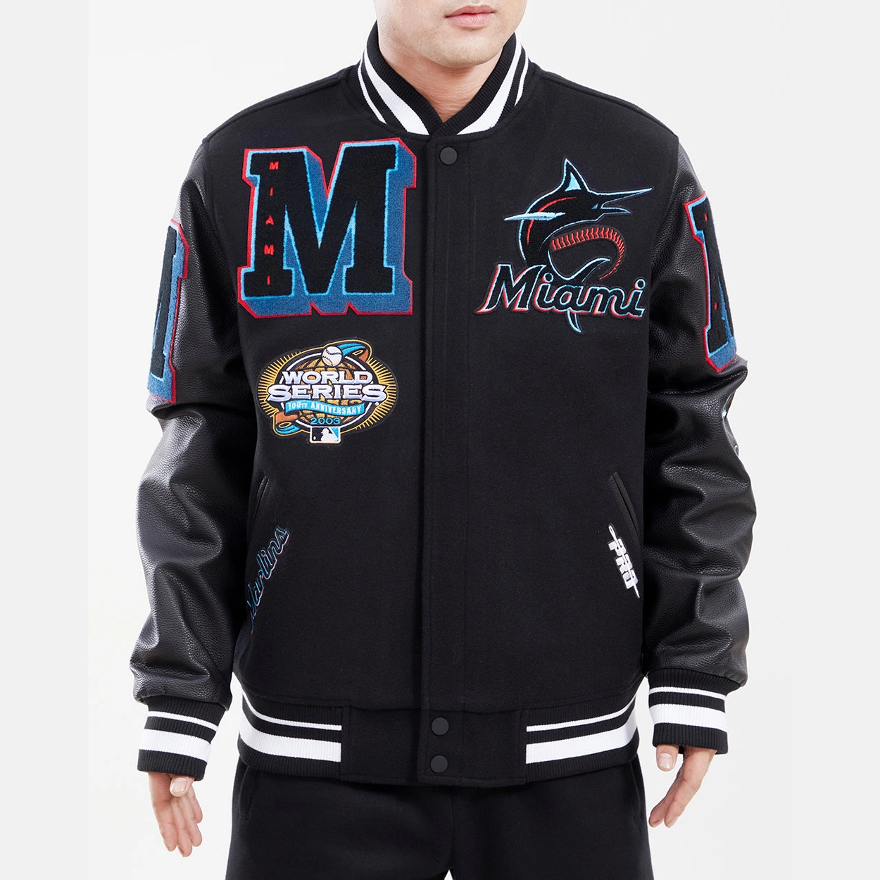 Florida-Marlins-Pro-Standard-Black-Wool-Leather-Varsity-Jacket-leather moto 1