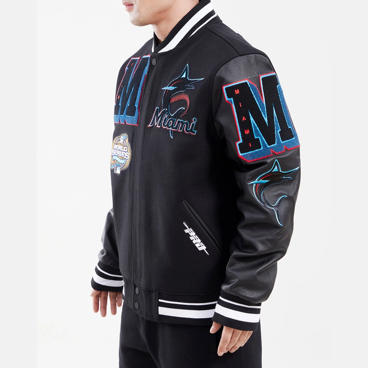 Florida-Marlins-Pro-Standard-Black-Wool-Leather-Varsity-Jacket- leather moto 4