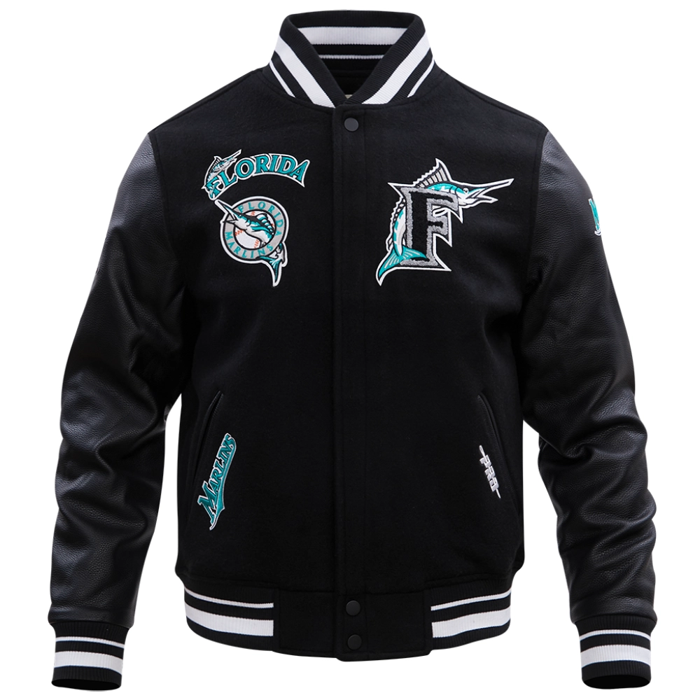 Florida-Marlins-Retro-Classic-Rib-Black-Wool-Leather-Varsity-Jacket-leather moto 1