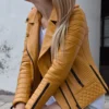 Golden Edge Women's Mustard Leather Jacket (5)