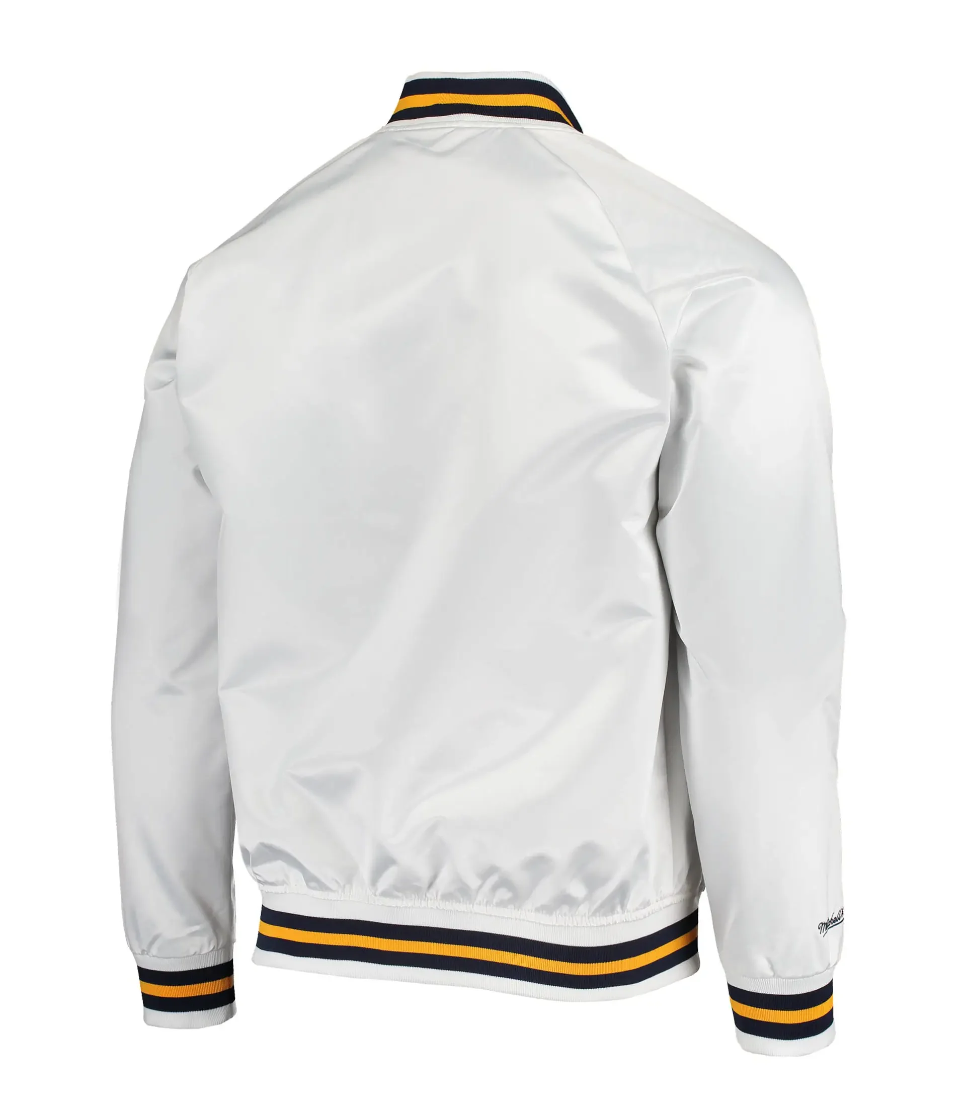Golden State Warriors Hardwood Classics Raglan Full-Snap Satin White Varsity Jacket LeatherMoto