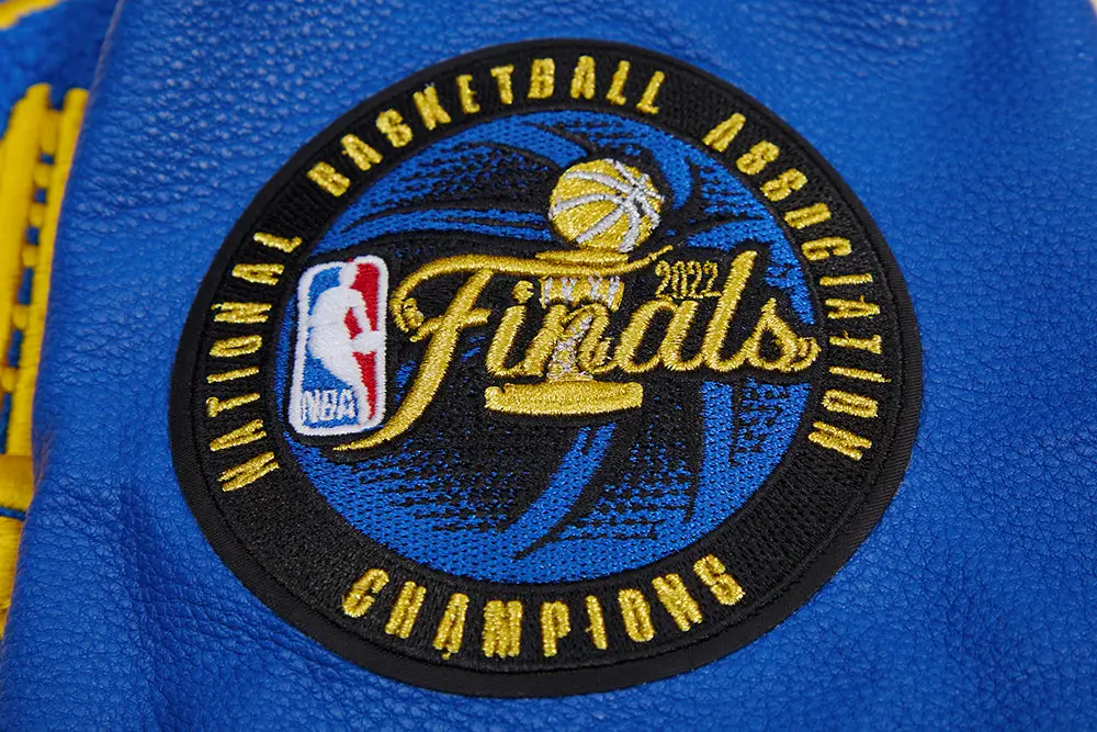 Golden State Warriors Pro Standard Retro Classic Full-Zip Cream & Blue Varsity Jacket LeatherMoto (10)
