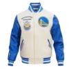 Golden State Warriors Pro Standard Retro Classic Full-Zip Cream & Blue Varsity Jacket LeatherMoto (2)