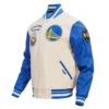 Golden State Warriors Pro Standard Retro Classic Full-Zip Cream & Blue Varsity Jacket LeatherMoto (3)