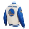 Golden State Warriors Pro Standard Retro Classic Full-Zip Cream & Blue Varsity Jacket LeatherMoto (4)
