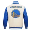 Golden State Warriors Pro Standard Retro Classic Full-Zip Cream & Blue Varsity Jacket LeatherMoto (5)