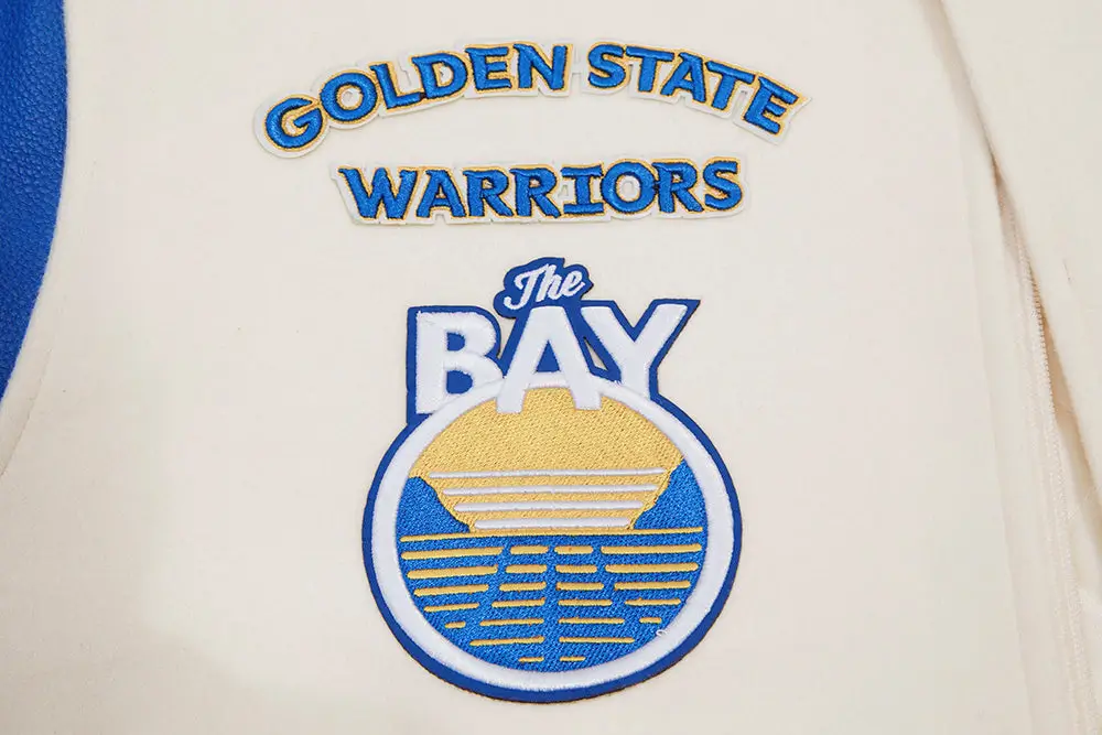Golden State Warriors Pro Standard Retro Classic Full-Zip Cream & Blue Varsity Jacket LeatherMoto (6)