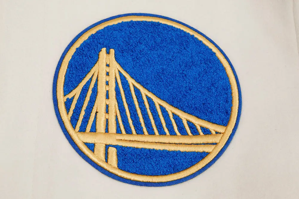 Golden State Warriors Pro Standard Retro Classic Full-Zip Cream & Blue Varsity Jacket LeatherMoto (7)