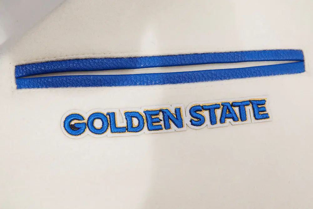 Golden State Warriors Pro Standard Retro Classic Full-Zip Cream & Blue Varsity Jacket LeatherMoto (8)