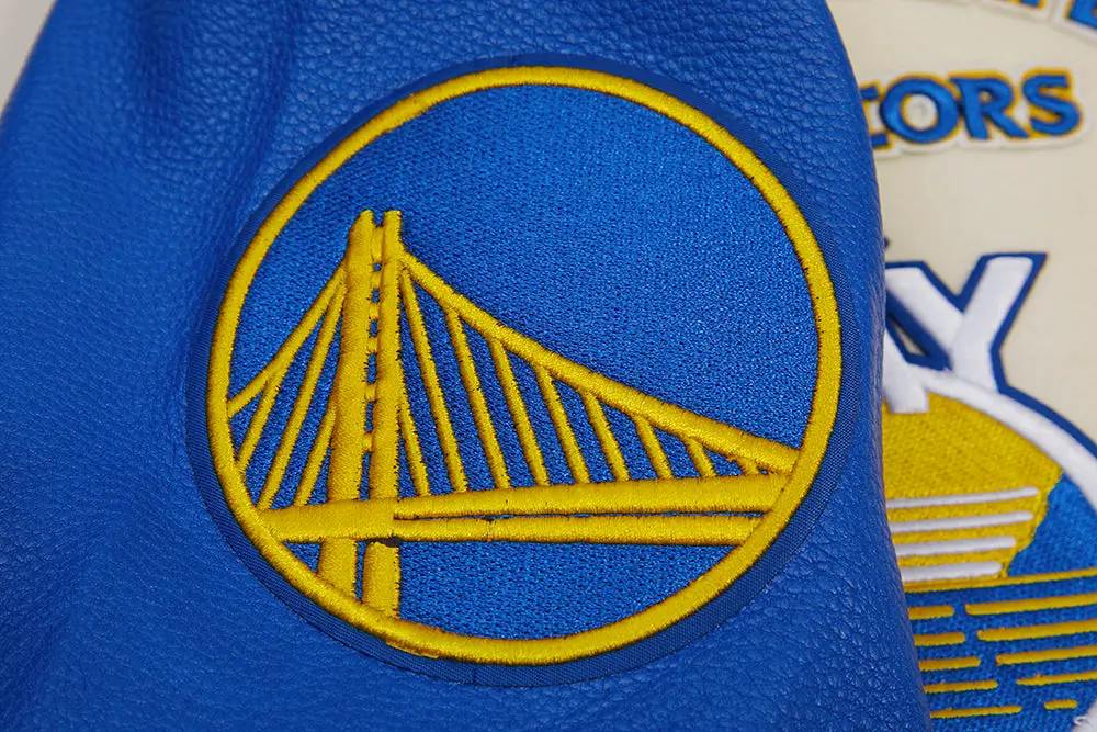 Golden State Warriors Pro Standard Retro Classic Full-Zip Cream & Blue Varsity Jacket LeatherMoto (9)