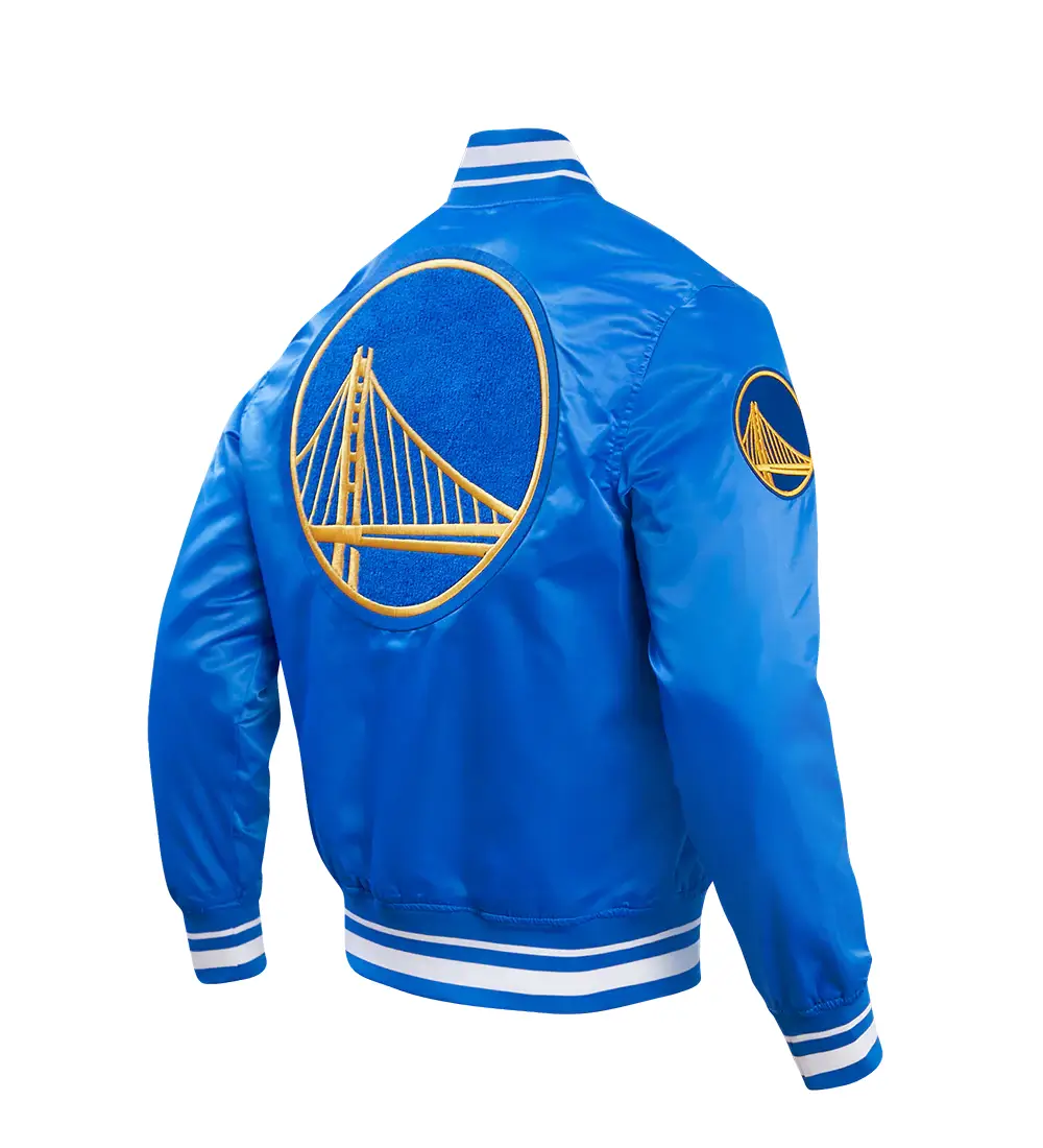 Golden State Warriors Retro Classic Satin Royal Blue Jacket (3)