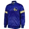 Golden State Warriors Starter Pick & Roll Full-Snap Satin Royal Blue Varsity Jacket LeatherMoto (1)
