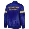 Golden State Warriors Starter Pick & Roll Full-Snap Satin Royal Blue Varsity Jacket LeatherMoto (2)
