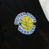 Golden State Warriors Team Origins Full Snap Black & White Satin Varsity Jacket - Image 3