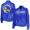 Golden State Warriors Women's Classics Full-Snap Royal Blue Satin Jacket LeatherMoto (5)