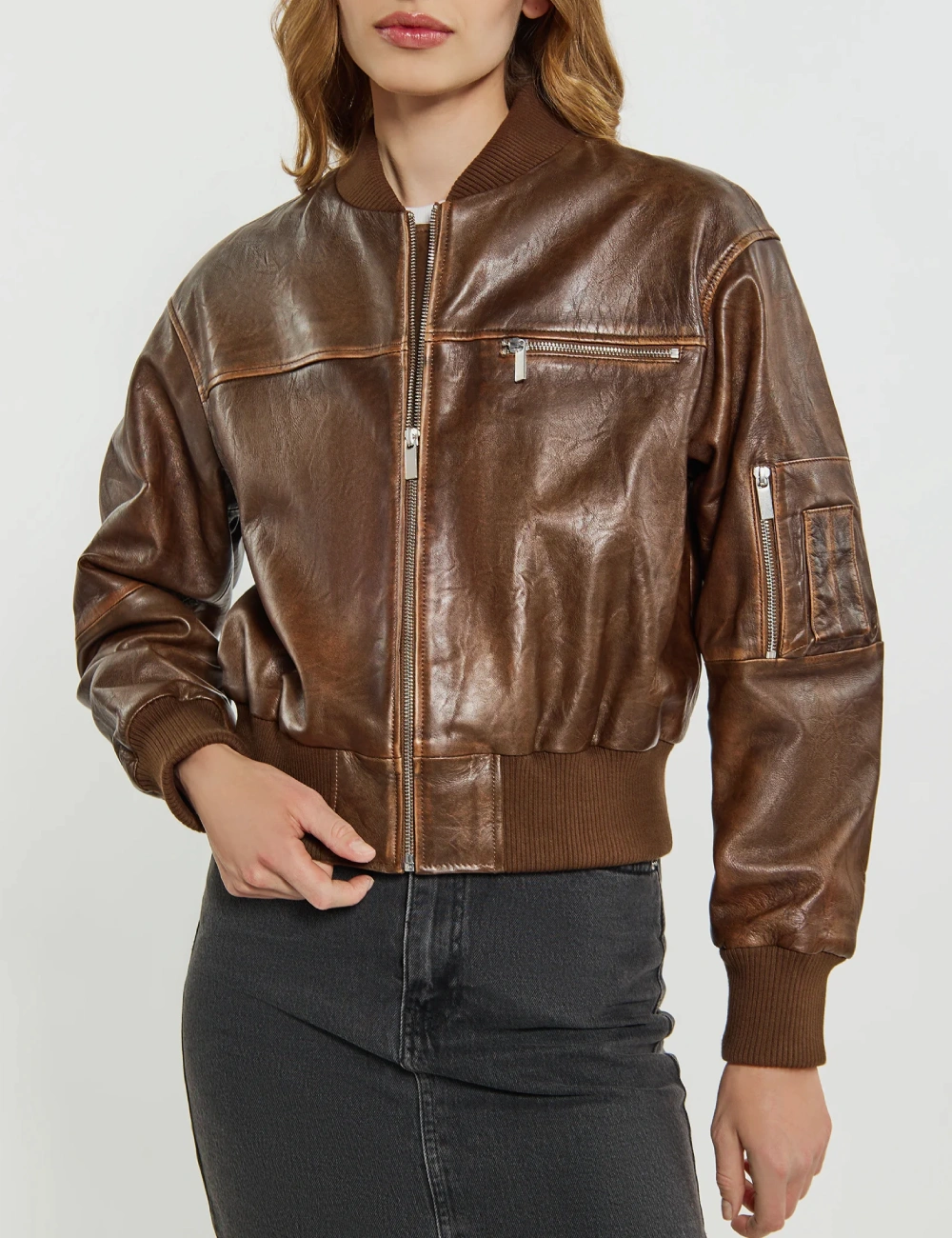 Heritage Women Brown Vintage Bomber Leather Jacket - LeatherMoto (3)