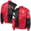 Houston Rockets Starter 75th Anniversary Leader Black Red Color Block Satin Varsity Jacket - Image 4