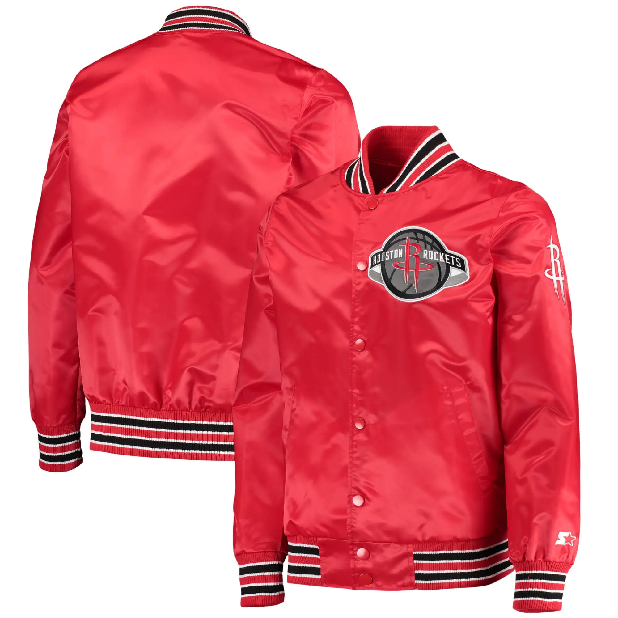Houston-Rockets-Starter-The-Diamond-Classic-Red-Satin-Full-Snap-Varsity-Jacket-LeatherMoto