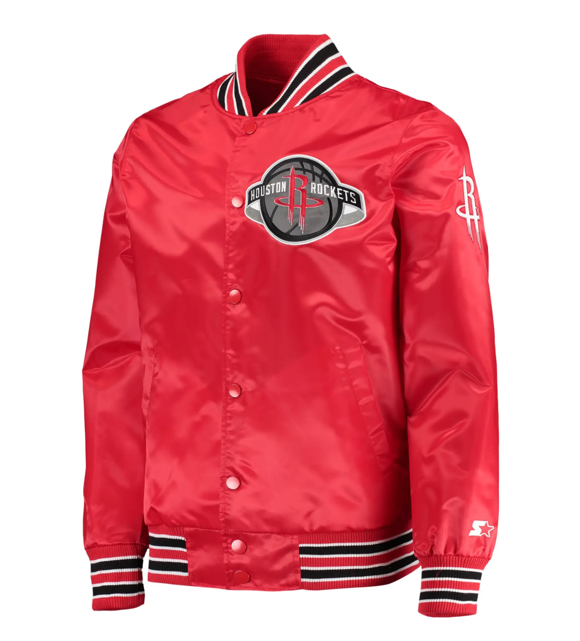 Houston-Rockets-Starter-The-Diamond-Classic-Red-Satin-Full-Snap-Varsity-Jacket-LeatherMoto