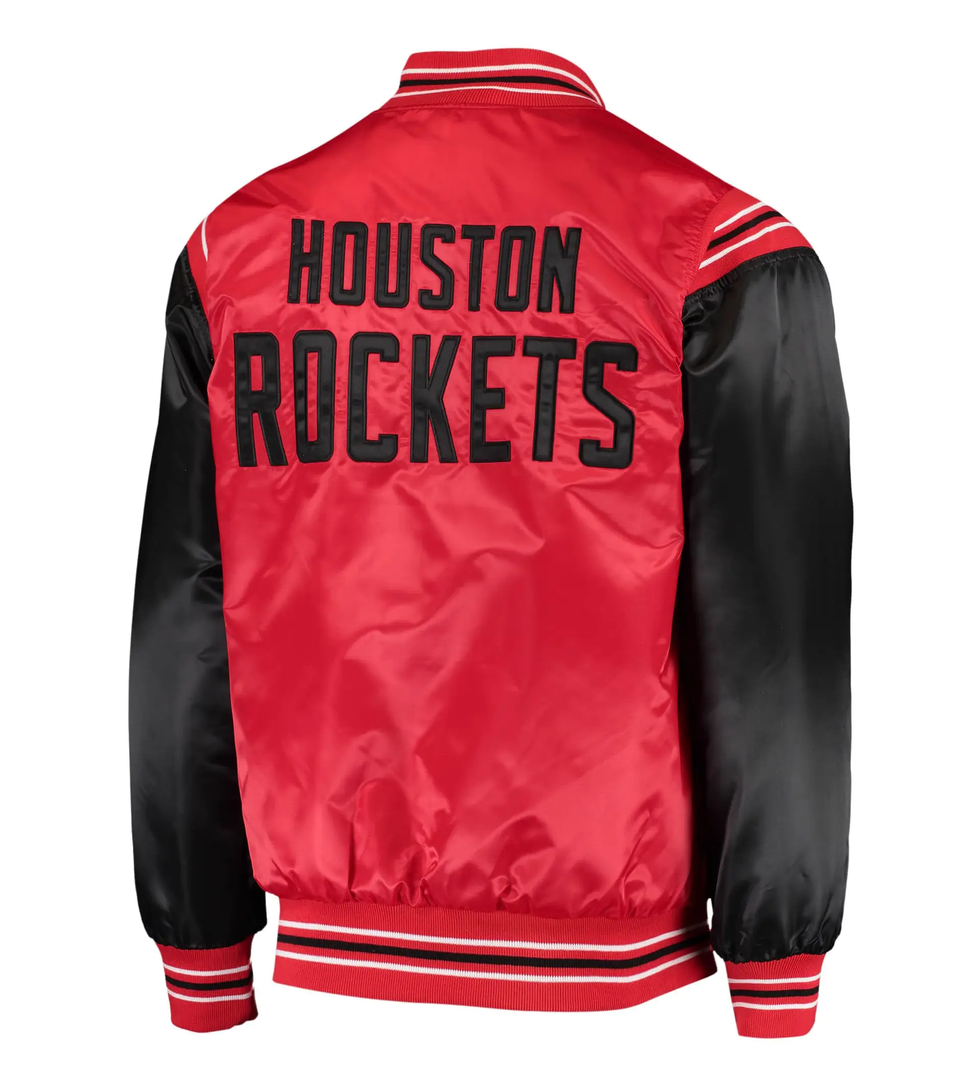 Houston-Rockets-Starter-The-Enforcer-Full-Snap-Red-Black-Satin-Varsity-Jacket-LeatherMoto
