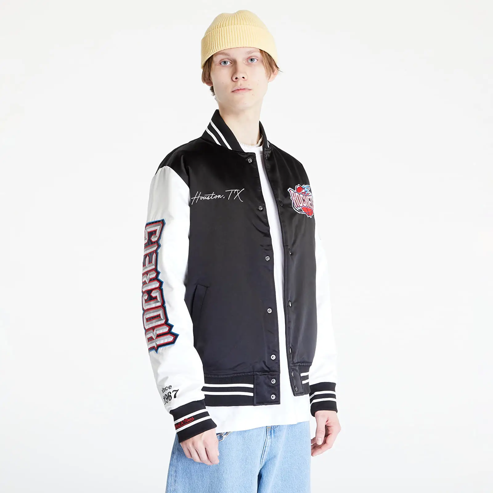 Houston-Rockets-Team-Origins-Black-White-Satin-Varsity-Jacket-LeatherMoto