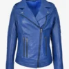 Indigo Rider Women's Blue Leather Cross-Zip Biker Jacket (1)