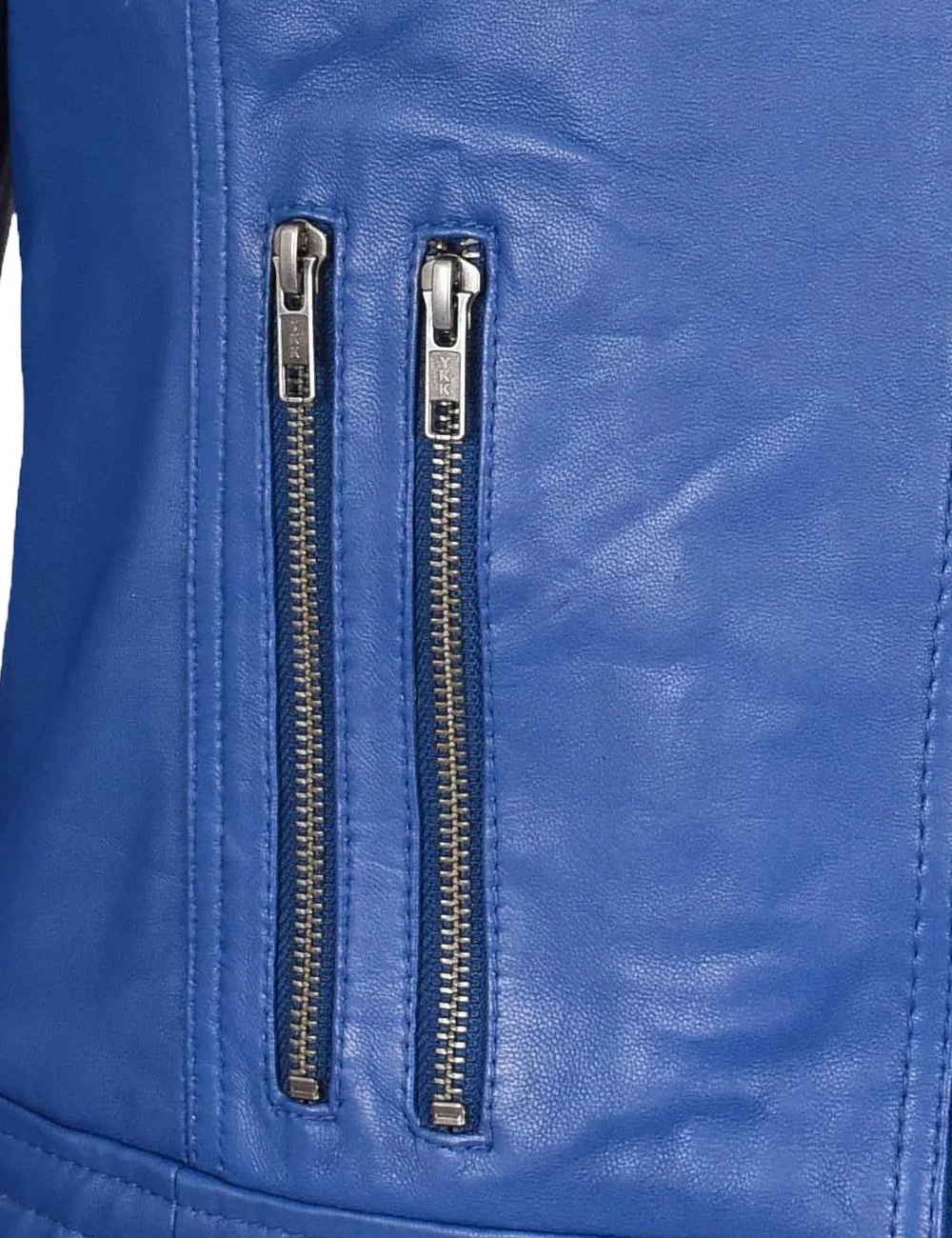 Indigo Rider Women's Blue Leather Cross-Zip Biker Jacket (3)