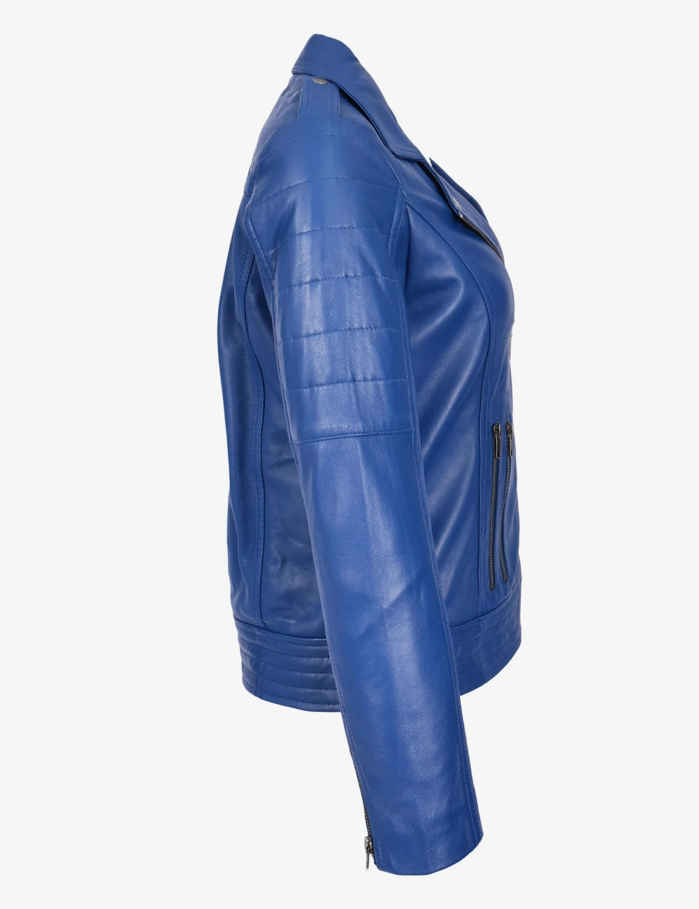 Indigo Rider Women's Blue Leather Cross-Zip Biker Jacket (4)
