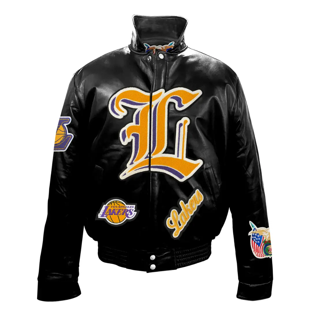 Jeff-Hamilton-Los-Angeles-Lakers-Puffer-Full-Black-Leather-Jacket-LeatherMoto