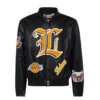 Jeff Hamilton Los Angeles Lakers Puffer Full Black Zip-Up Leather Jacket - Image 3