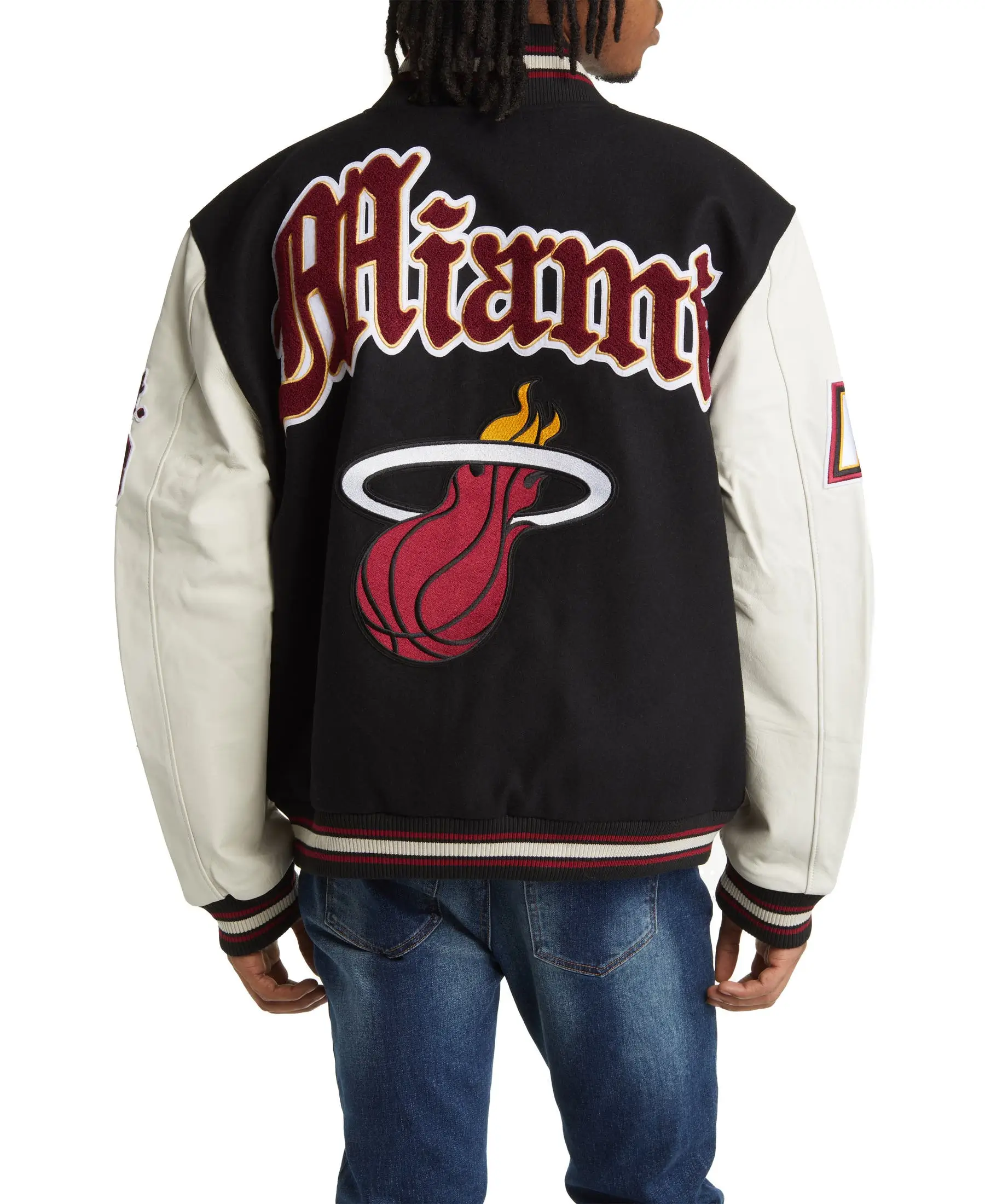 Alternative view of Jeff Hamilton Miami Heat Block  Ribbed Knit Letter Varsity Jacket