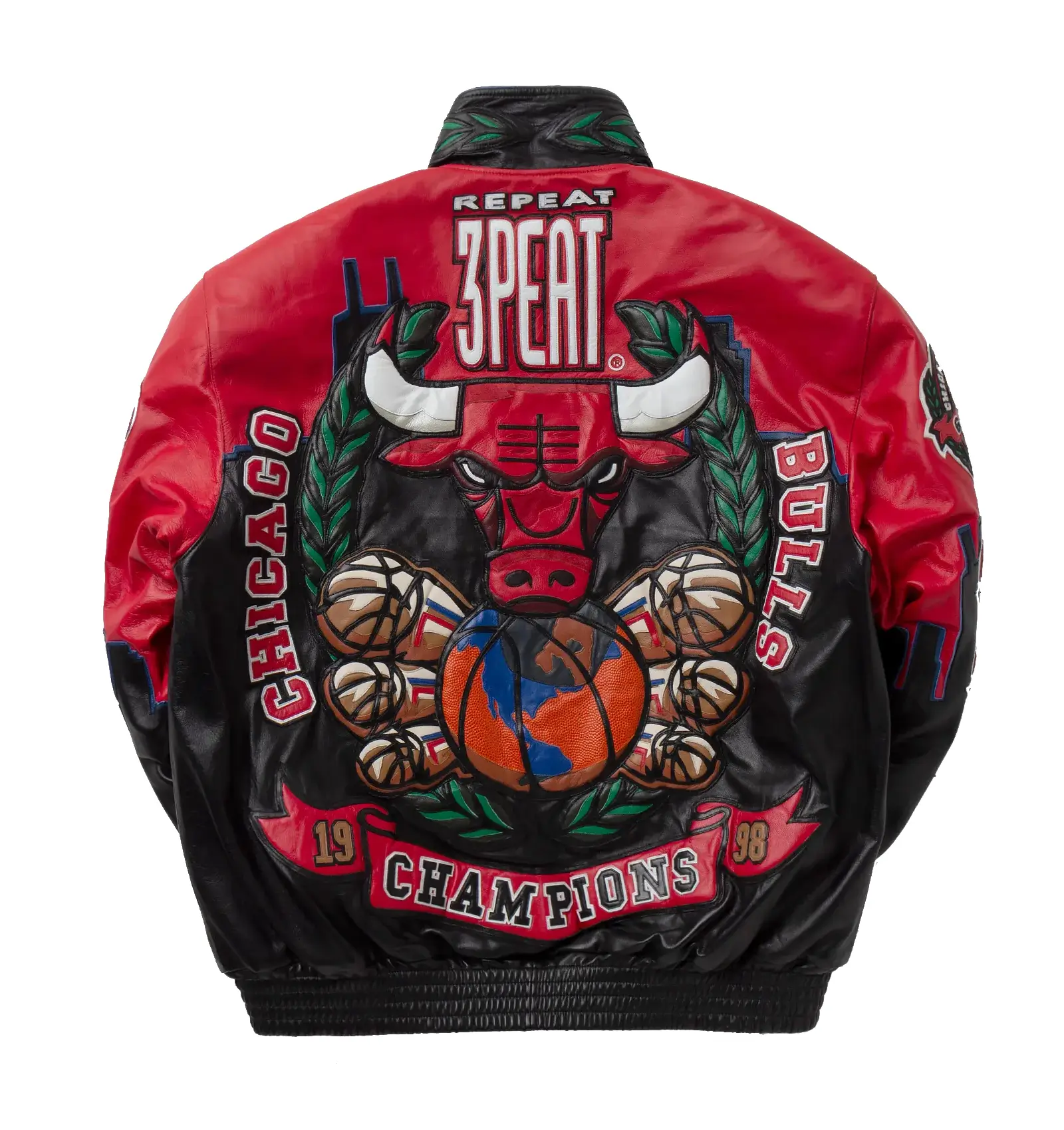 Alternative view of Jeff Hamilton Chicago Bulls Three-Peat Red & Black Leather Jacket