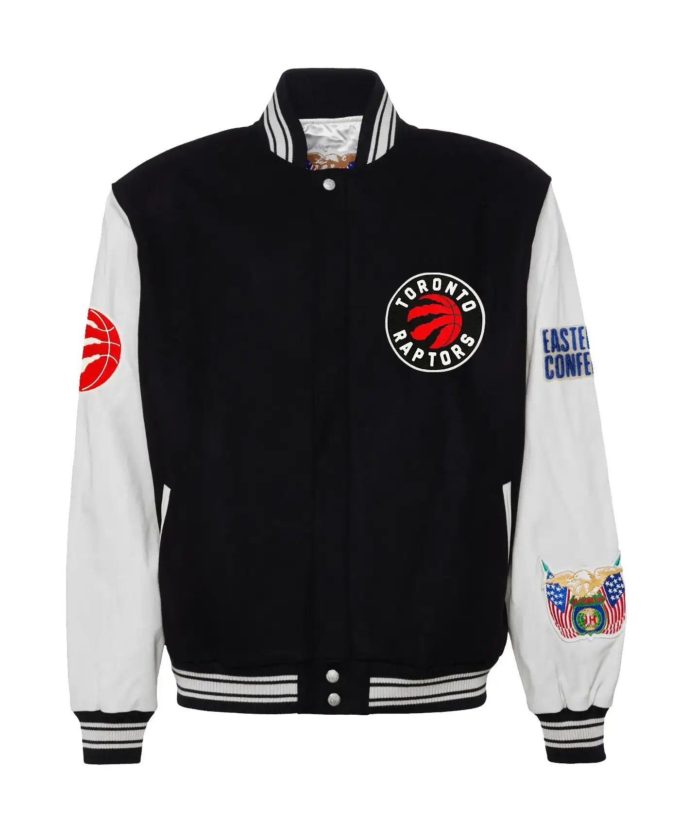 Jeffhamilton X Toronto Raptors BlackWhite Wool & Leather Varsity Jacket (1)